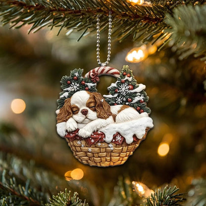 Cavalier King Charles Spaniel In Mini Basket Ornament - MB022