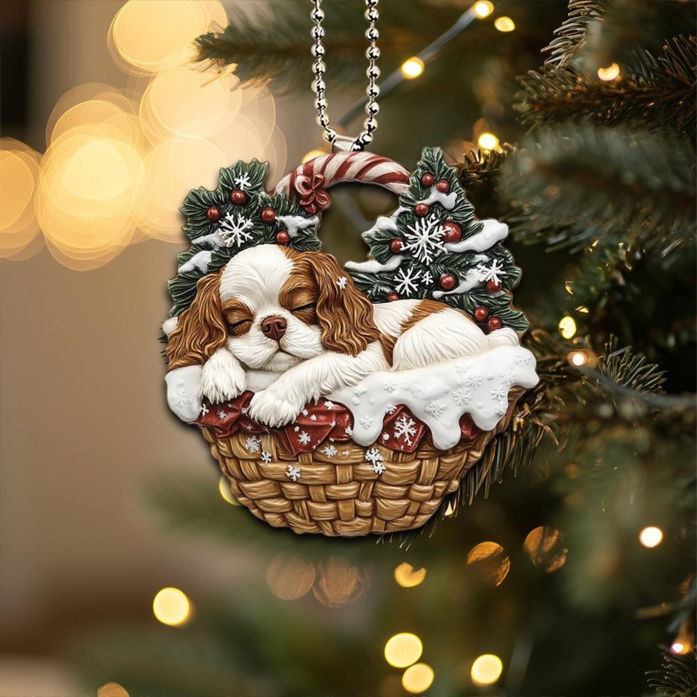Cavalier King Charles Spaniel In Mini Basket Ornament - MB022
