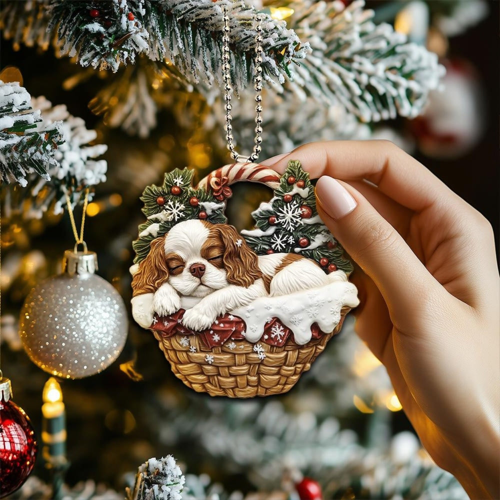 Cavalier King Charles Spaniel In Mini Basket Ornament - MB022
