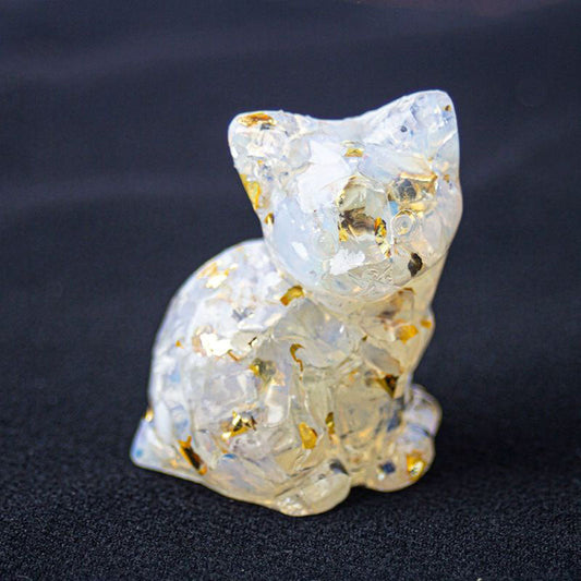 White Opal - Handmade Natural Crystal Gemstone Sitting Cat