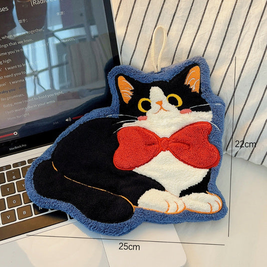 Adorable Cat Hand Towels - Blue Bow Cat