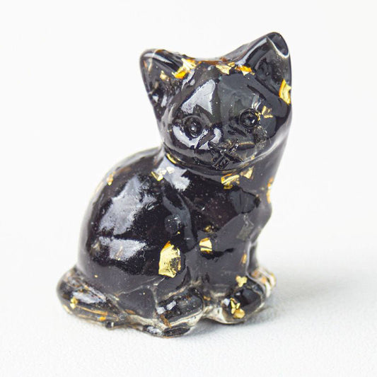 Black Obsidian - Handmade Natural Crystal Gemstone Sitting Cat