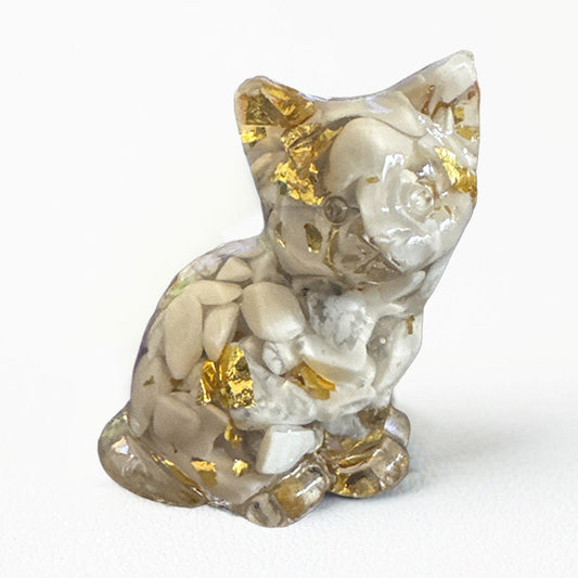 Howlite Point - Handmade Natural Crystal Gemstone Sitting Cat