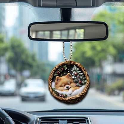 Pomeranian In Mini Basket Ornament - MB026