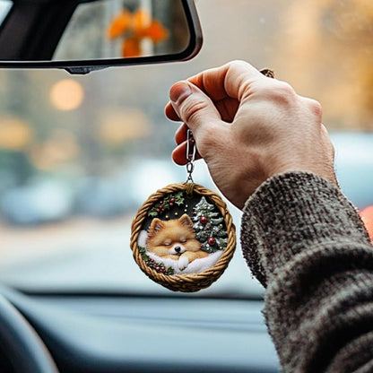 Pomeranian In Mini Basket Ornament - MB026