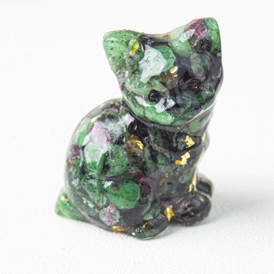Green Emerald - Handmade Natural Crystal Gemstone Sitting Cat