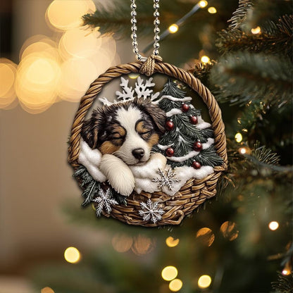 Australian Shepherd In Mini Basket Ornament - MB027