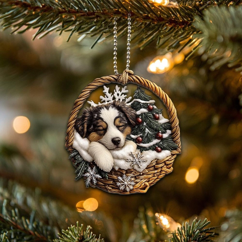 Australian Shepherd In Mini Basket Ornament - MB027