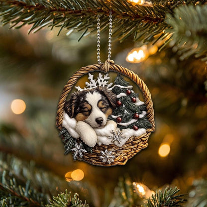 Australian Shepherd In Mini Basket Ornament - MB027