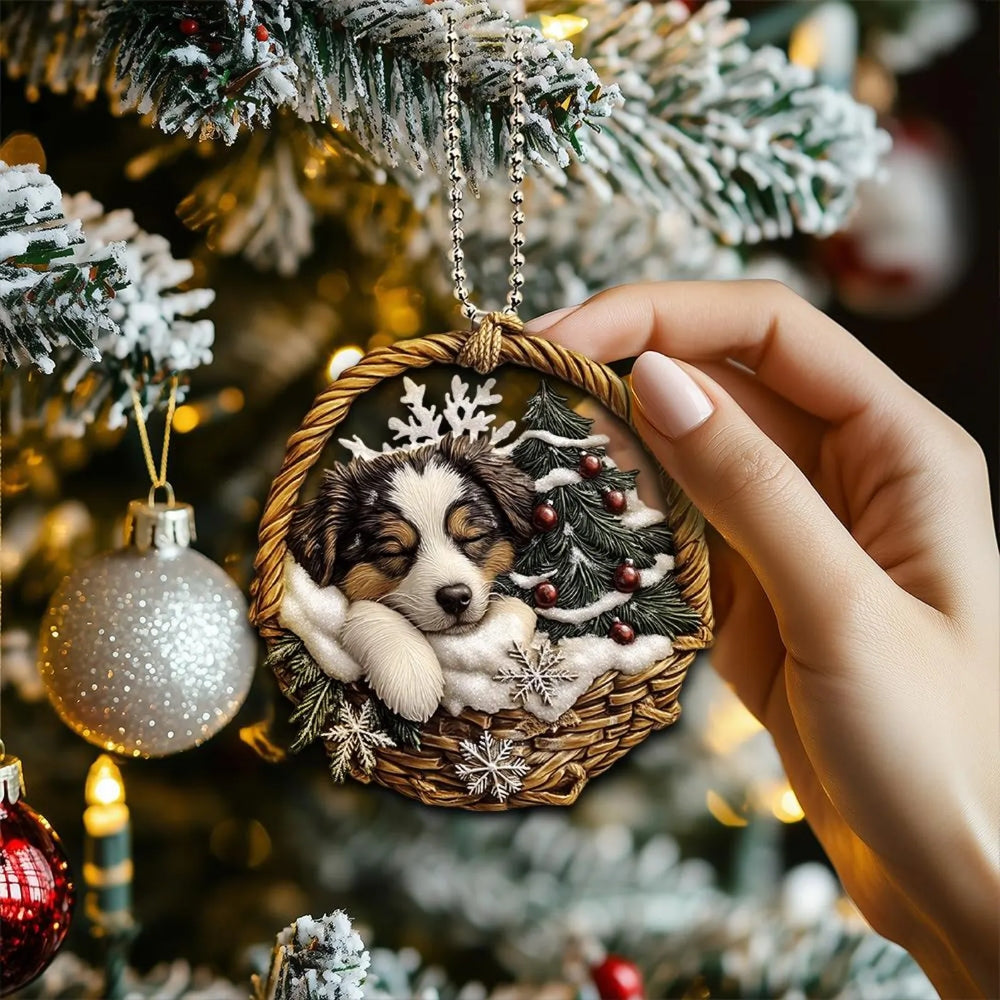 Australian Shepherd In Mini Basket Ornament - MB027