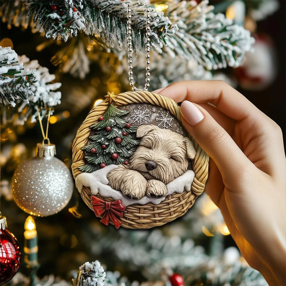 Soft coated Wheaten Terrier In Mini Basket Ornament - MB029