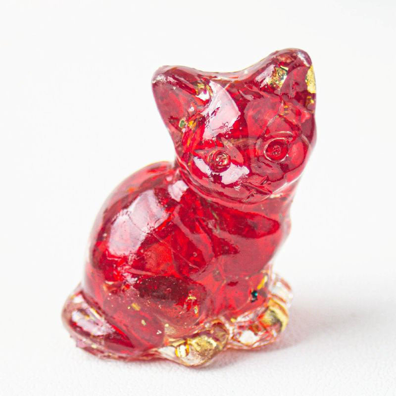 Red Glaze - Handmade Natural Crystal Gemstone Sitting Cat
