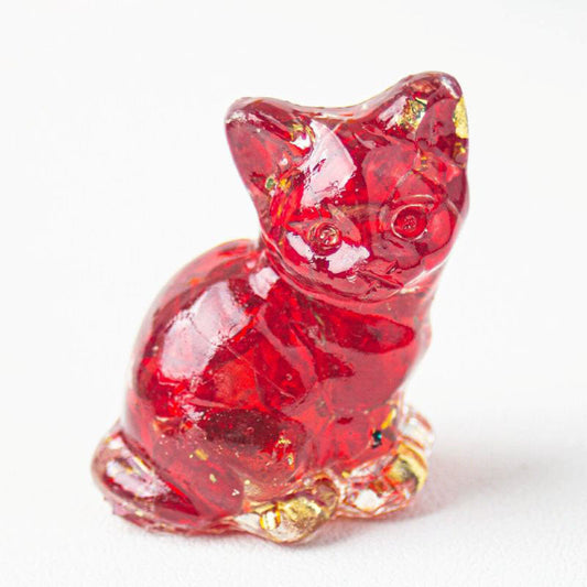 Red Glaze - Handmade Natural Crystal Gemstone Sitting Cat