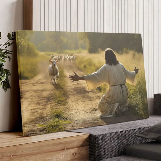 Lamb Runs to Jesus - D369 - Gallery Wrapped Canvas Prints