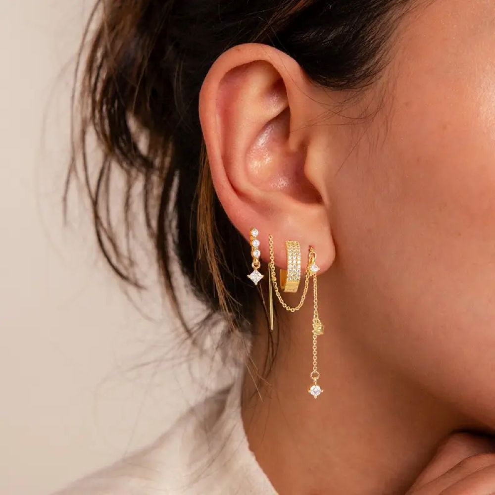 Gold Star Earring Set - Dangle Hoop & Stud Stacking Earrings