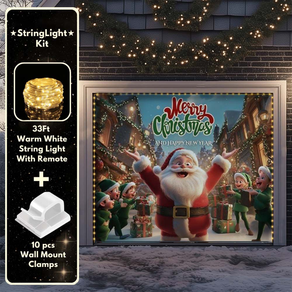 Santa And Elves Christmas Garage Door Covers D489