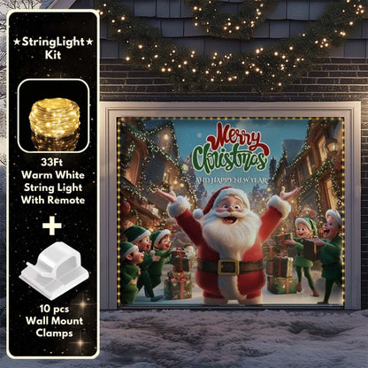 Santa And Elves Christmas Garage Door Covers D489