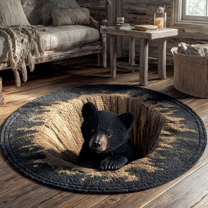 Bear Burrow - 3D Illusion Bear Round Rug - Den Cub