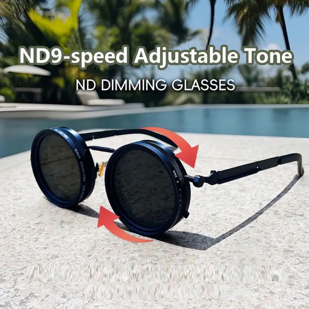 ND9 Adjustable Polarized Sunglasses - 9-Level Dimming UV400 Retro Round Shades