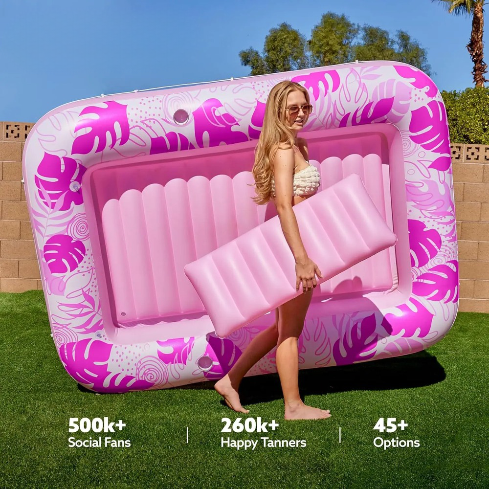 Inflatable Tanning Pool Lounge Float With Cup Holders