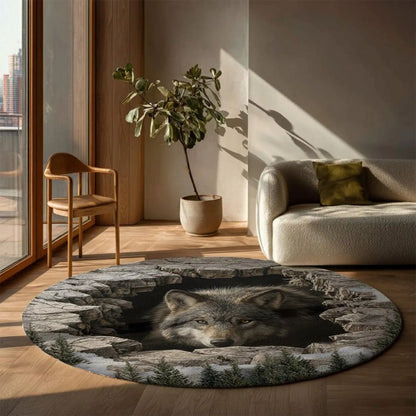 Mystic Wolf Cave - 3D Illusion Round Rug - H635