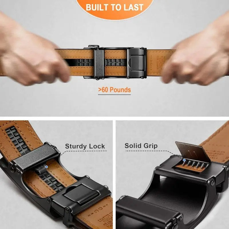 Leather Ratchet Belt With Adjustable Buckle