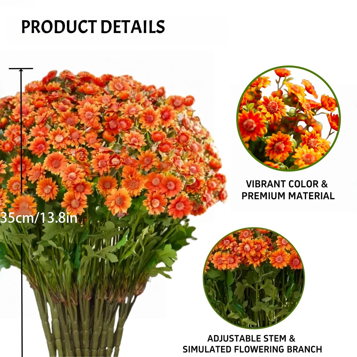 Artificial Outdoor Sunset Mums Flowers - UV resistant, Waterproof, Windproof