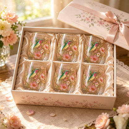 Hummingbird Floral Drinking Glass Set