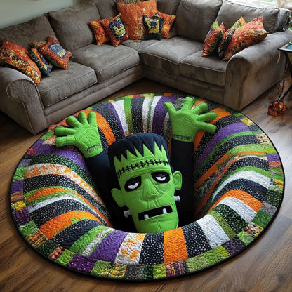 The Grave Escape - 3D Illusion Skeleton Round Rug - Frankenstein Rise