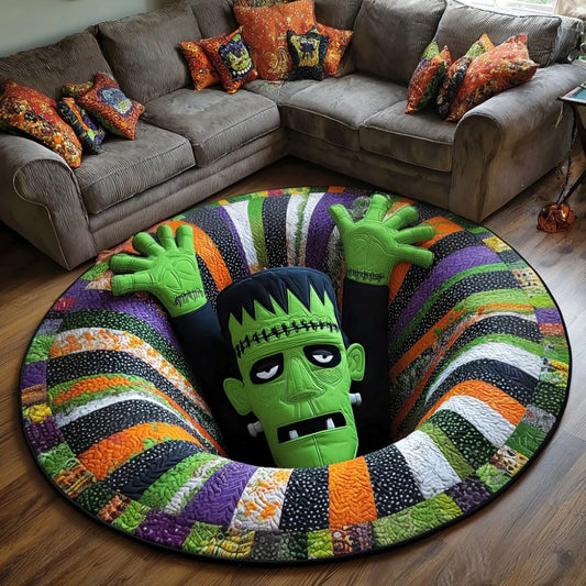 The Grave Escape - 3D Illusion Skeleton Round Rug - Frankenstein Rise