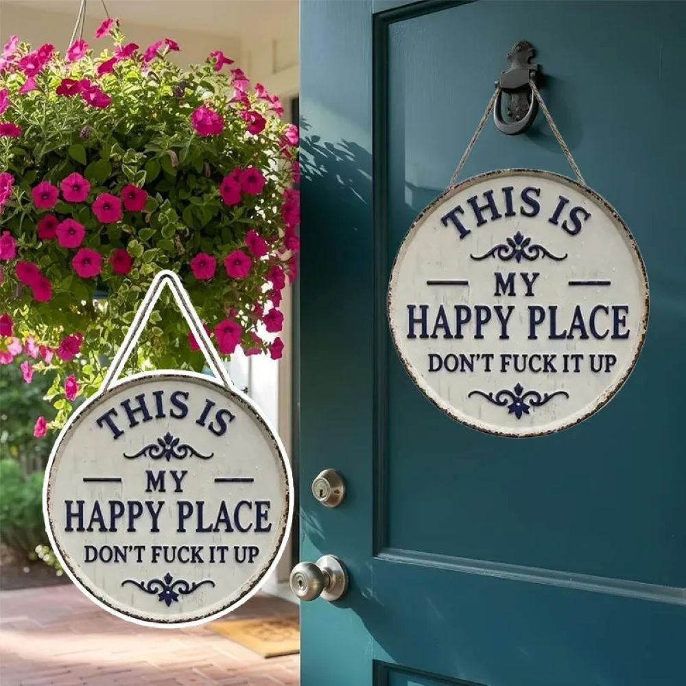 “This Is My Happy Place” Round Metal Sign