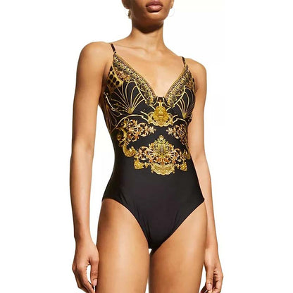 Vintage Floral Print Swimsuit And Apron - F386