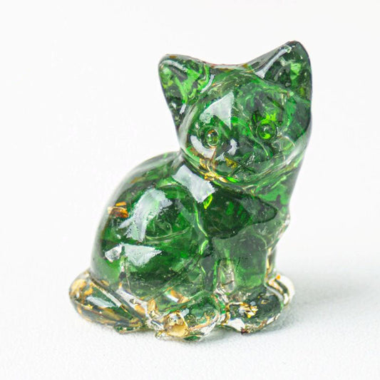 Green Glaze - Handmade Natural Crystal Gemstone Sitting Cat