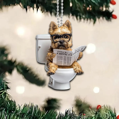 Cairn Terrier - Dog Sitting On Toilet Ornament  OT032