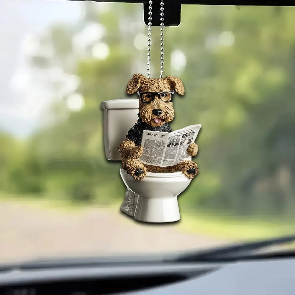 Airedale Terrier - Dog Sitting On Toilet Ornament  OT034