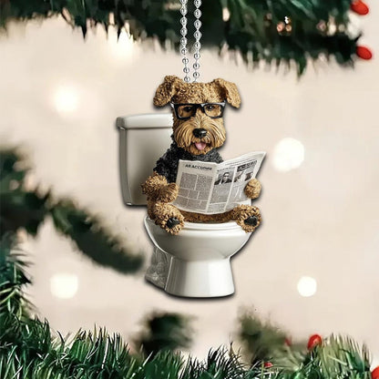 Airedale Terrier - Dog Sitting On Toilet Ornament  OT034