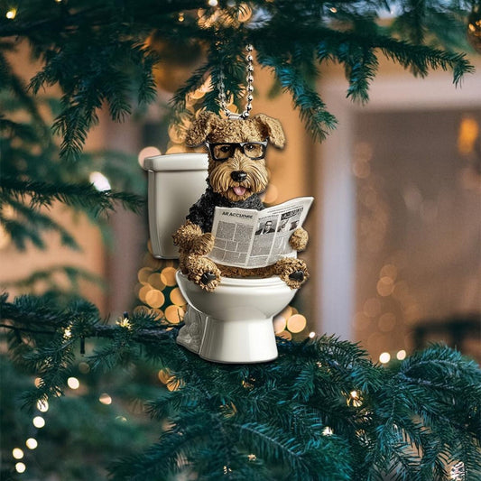 Airedale Terrier - Dog Sitting On Toilet Ornament  OT034