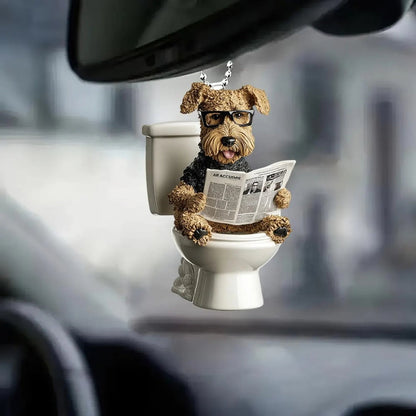 Airedale Terrier - Dog Sitting On Toilet Ornament  OT034