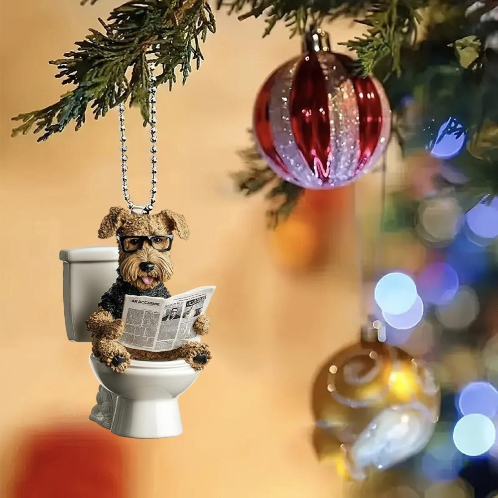 Airedale Terrier - Dog Sitting On Toilet Ornament  OT034