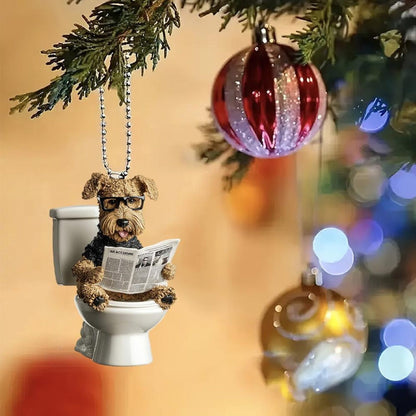 Airedale Terrier - Dog Sitting On Toilet Ornament  OT034