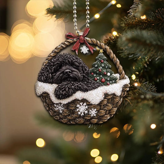 Portuguese Water Dog In Mini Basket Ornament - MB035
