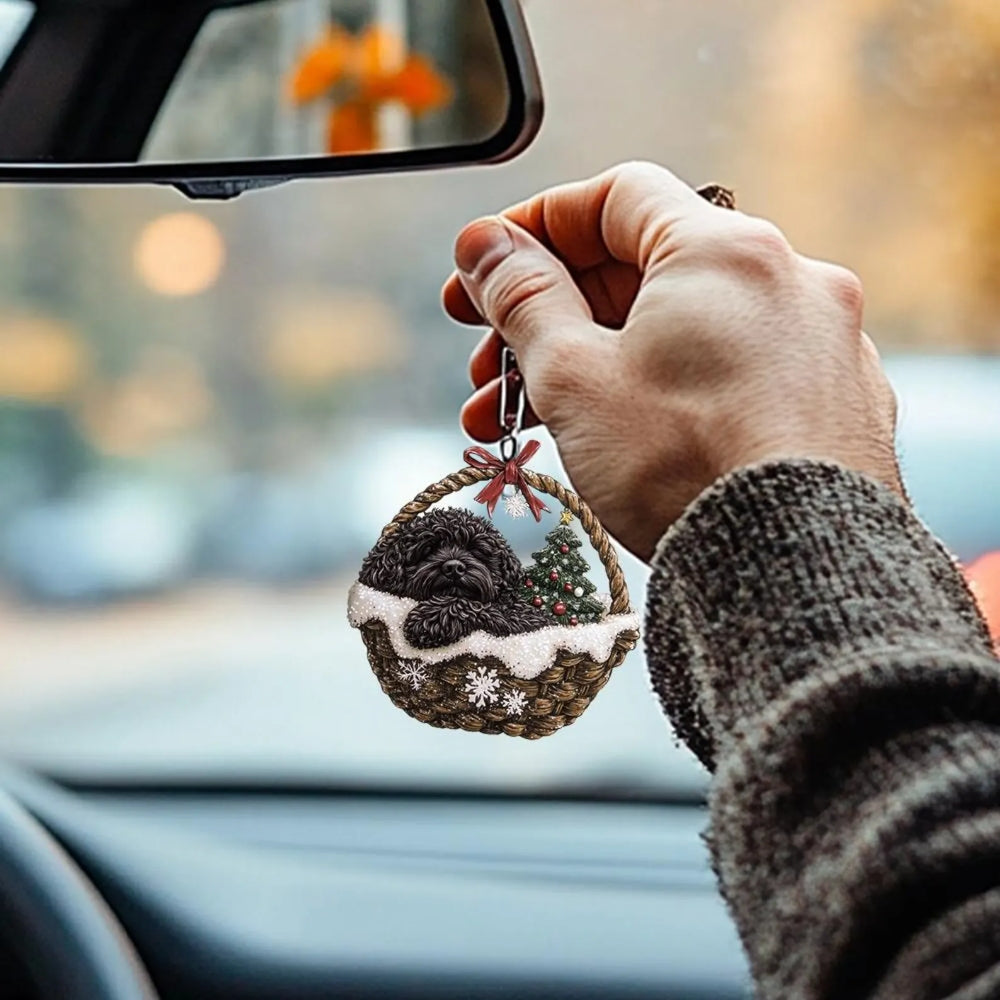 Portuguese Water Dog In Mini Basket Ornament - MB035