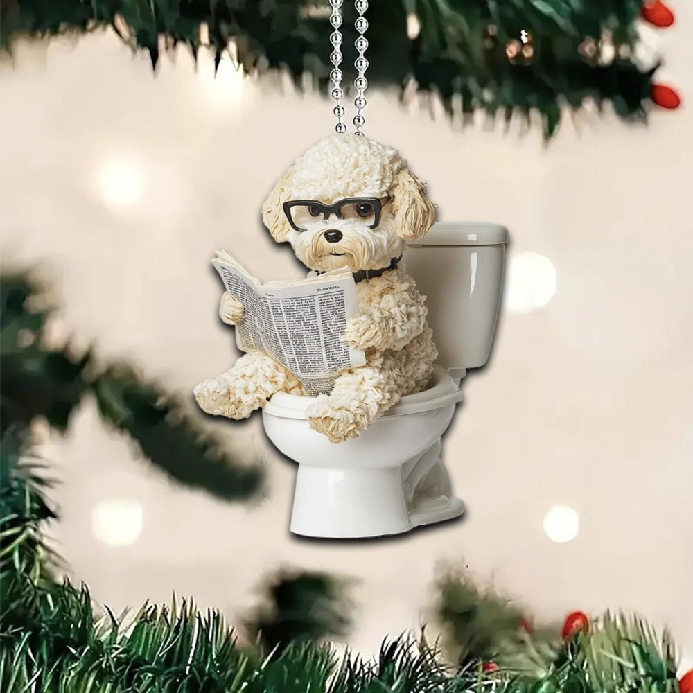 Maltipoo - Dog Sitting On Toilet Ornament  OT035