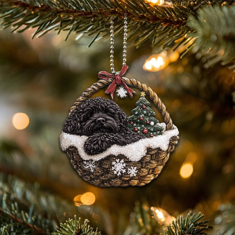 Portuguese Water Dog In Mini Basket Ornament - MB035