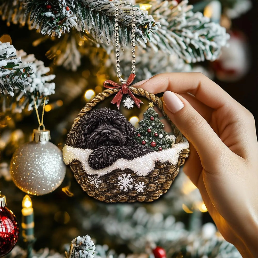Portuguese Water Dog In Mini Basket Ornament - MB035