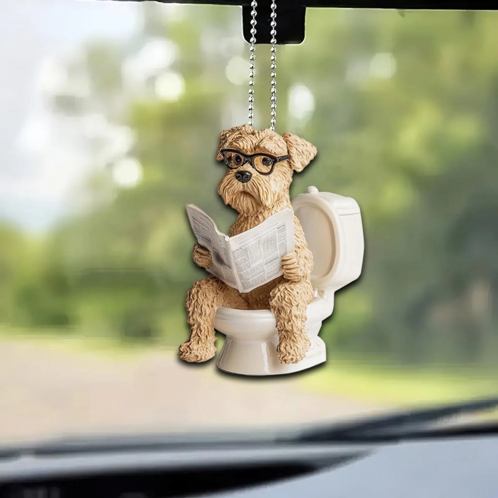Soft Coated Wheaten Terrier - Dog Sitting On Toilet Ornament  OT036