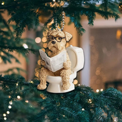 Soft Coated Wheaten Terrier - Dog Sitting On Toilet Ornament  OT036