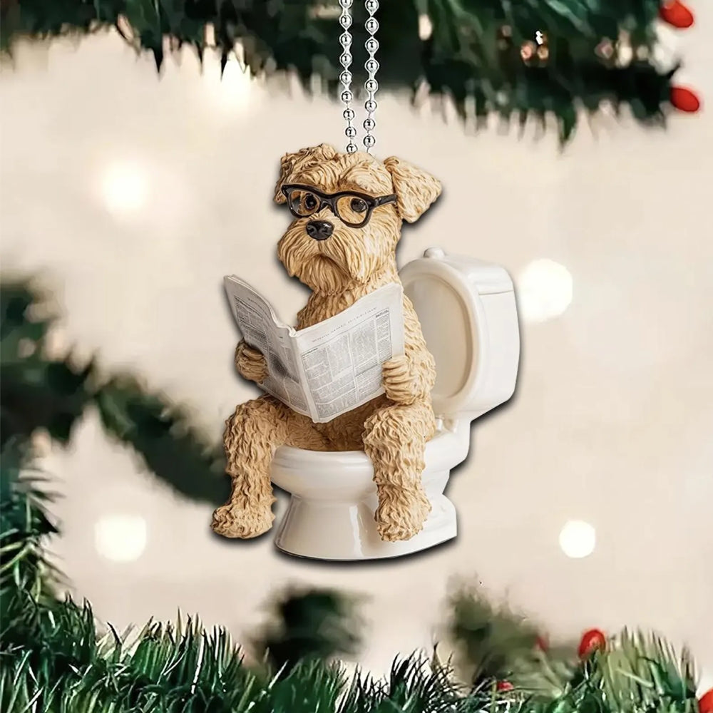 Soft Coated Wheaten Terrier - Dog Sitting On Toilet Ornament  OT036