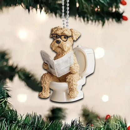 Soft Coated Wheaten Terrier - Dog Sitting On Toilet Ornament  OT036