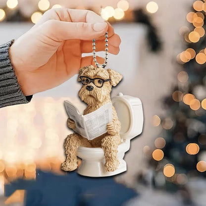 Soft Coated Wheaten Terrier - Dog Sitting On Toilet Ornament  OT036